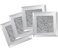 Crushed Diamond Glass Coasters, Set of 4, 10 x 10 cm, Silver Decor Bling Square