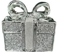 Crushed Diamond Glass Jewellery Box, 20 x 20 cm, Silver Mirrored Gift Box, Home Decoration