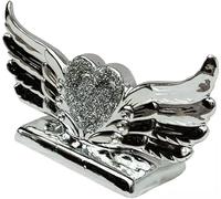 Crushed Diamond Heart with Angel Wings Ornament, Silver Ceramic Spiritual, Home or Gift Décor, 17cm