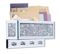 Crushed Diamond Key and Mail Holder for Wall, Crystal Mail Holder Wall Mount, Mirror Mail and Key Holder Wall Mount for Entryway and Home Decor