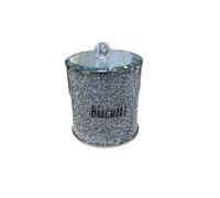 Crushed Diamond Kitchen Storage Jar, Large Biscuit Tin, Silver Sparkly Finish 16cm