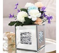 Crushed Diamond Mirrored Vase 6x6x6 inch Crystal Silver Glass Stunning Decorative Vase Flower Luxury for Home Decor. Can’t Hold Water.