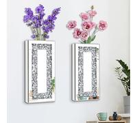 Crushed Diamond Mirrored Wall Decor Vase Crystal Silver Mirror Flower Vase Stunning Decorative Glass Hanging Planter for Home Decor Living Room Dining Room Bedroom Wall Decor.Can't Hold Water(2 Set)