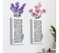 Crushed Diamond Mirrored Wall Vase Crystal Silver Mirror Flower Vase Stunning Decorative Glass Hanging Planter for Home Decor Living Room Dining Room Bedroom.Can't Hold Water(Set of 2)