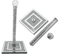Crushed Diamond Ornaments Silver Crystal Filled Kitchen Roll Holder, 31cm, Diamante Freestanding, Chrome Wall Mounted/Tissue Towel Stand, Home Decor,Tissue Holder, Accessories