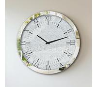 Crushed Diamond Round Wall Clock: 60cm Luxury Twinkle Crystal Hanging Clocks with Silver Beveled Edging Silent Clear Roman Numerals Wall Clock for Living Room Bedroom, Dining Room Decor