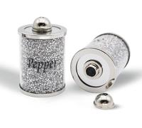 Crushed Diamond Salt & Pepper Shaker Set, 2 Pieces, Crystal Glass, Silver, 12cm, Modern Farmhouse Decor