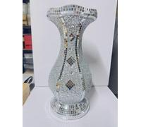 Crushed Diamond Silver Ceramic Vase, Handmade Bling Sparkle Flower Pot, Crystal-Covered Mirrored Mosaic Design, Luxury Glitter Home Decor,- 30cm Tall