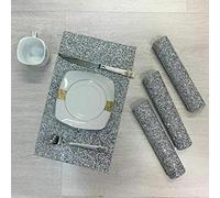 Crushed Diamond Silver Crystal Filled Kitchen Table Mat/Salt & Pepper/Tray/Coaster/Cannister/Bread Bin/Chopping Board (Set of 4 Dining Table Mat -Silver)