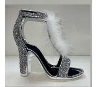 Crushed Diamond Silver Crystal Stunning Sparkly White Feather Shoe Ornament
