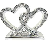 Crushed Diamond Silver Double Heart Love Ornament for Home, Office, Living Room and Other Decor, Glitter Heart Tabletop Centrepiece