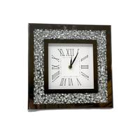 Crushed Diamond Silver Glass Sparkle Wall Clock Ornament Bling CRYSTALLIZED clocks crystal jewel silver large glass 30 cm mirror square