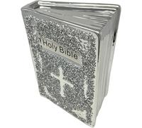 Crushed Diamond Silver Holy Bible Book Sparkle Ornament, 25cm, Bling Home Decor, Crystal Ceramic, Christian Decoration Gift