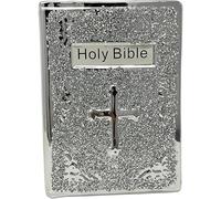 Crushed Diamond Silver Holy Bible Book Sparkle Ornament, Bling Home Decor Crystal Ceramic, 25cm