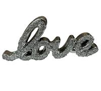 Crushed Diamond Silver LOVE Sign Ceramic Shelf Sitter Ornament, 12cm, Home Decor, Gift