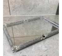 Crushed Diamond Silver Mirror Tray Crystal Filled Kitchen Decor Homeware