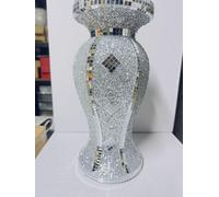 Crushed Diamond Silver Sparkle Flower Vase 30cm - Handmade Bling Mosaic Mirrored Ornament Rhinestone Crystal Pot Glitter Home Decor for Living Room, Dining, Bedroom, Gift Display