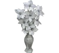 Crushed Diamond Silver Sparkle Mosaic Vase with White Glitter Flowers