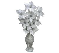 Crushed Diamond Silver Sparkle Mosaic Vase with White Glitter Flowers | 65x35x20cm | Romany Bling Ornament | Crystallized Artificial Flower Arrangement | Home, Office, Wedding, Gift Decoration