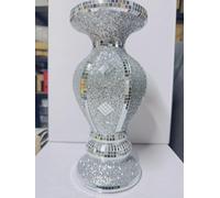 Crushed Diamond Silver Sparkle Vase - 30cm Tall Mirrored Floor Flower Pot, Handmade Crystal Mosaic Ceramic Design, Elegant Bling Ornament for Home Decor, Table Centerpiece, Gift