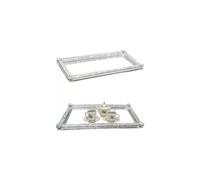 Crushed Diamond Silver Tray 39x18cm, Crystal Filled Mirror Tray