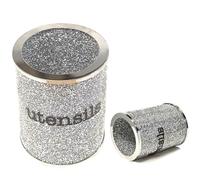 Crushed Diamond Silver Utensil Holder Crystal Utensils Pot Jar Kitchen Storage Bin - 13cm x 16cm