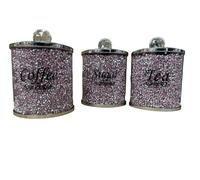 Crushed Diamond Tea, Coffee and Sugar Storage Jars, Pink 11 cm, Set of 3 Unique Collection, Kitchen Tins