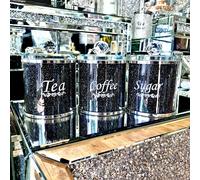 Crushed Diamond Tea Coffee Sugar CANISTERS Jars Storage Black Crystal