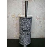 Crushed Diamond Toilet Bowl Brush and Holder for Bathroom Romany Bling Silver Toilet Brush Holder