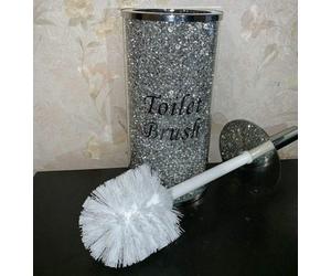 Crushed Diamond Toilet Bowl Brush And Holder For Bathroom Silver