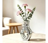Crushed Diamond Vase Silver Mirrored Crystal Glass Table Centrepiece Vase | Table Flower Vase Silver Ornament 7.8 x 8 x 30.3 cm, Dry Flower Vase for Dried & Artificial Blooms, Cannot Hold Wate
