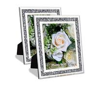 Crushed Diamond Wedding Mirror Photo Frame, Crystal Silver Glass Picture Frame For Photograph Size 8x10 inch, Pack of 2 Pieces, table top Stand frame & Wall Frame. Bling Sparkle Crushed Diamond Home