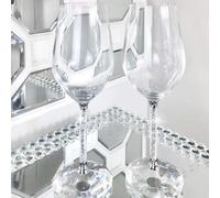 Crushed Diamond Wine Glasses Pair Set of 2, Crystal Filled