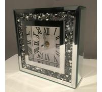 CRUSHED JEWEL MIRROR MANTLE TABLE CLOCK DIAMANTE MIRROR CLOCK 15cm