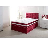 Crushed Velvet 4FT Small Double Divan Bed with Mattress Free HEADBOARD and Storage Drawers Available (4FT 0 Drawer, Red Crush)