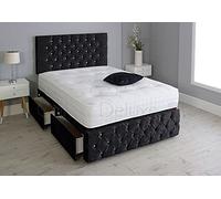 Crushed Velvet Chesterfield Divan Bed Set with 1000 Pocket Sprung Mattress and Matching Footboard (Black, 4FT - 2 Drawers Left Hand Side Facing)