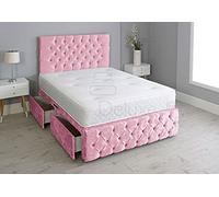 Crushed Velvet Chesterfield Divan Bed Set with Memory Sprung Mattress and Matching Footboard (Pink, 2FT6-0 Drawers)