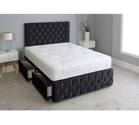 Crushed Velvet Chesterfield Divan Bed with Matching Footboard and Memory Foam Spring Mattress (Black, 2FT6-0 Drawers)