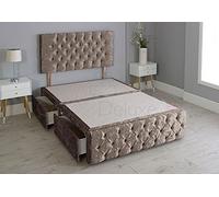 Crushed Velvet Chesterfield Divan Bed with Matching Footboard - Base Only No Mattress Include (Truffle, 4FT6-4 Drawers)