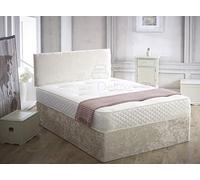 Crushed Velvet Divan Bed | Memory Foam Spring Mattress | Matching Plain Headboard (Cream, 2FT6-0 Drawer)