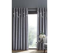 'Crushed Velvet Glamour Sequin' Lined Eyelet Curtains Catherine Lansfield Grey 168cm width x 229cm drop