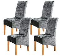 Crushed Velvet Large Size Dining Chair Covers Set of 4,Dining Room Chair Slipcovers,Stretch Elastic Removable Washable High Back Chair Covers for Dining Room,Hotel,Kitchen,Home(Dark Grey,Pack of 4)