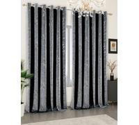 Crushed Velvet Metallic Curtains, Luxury Fully Lined Eyelet Ring Top Curtain Pair, Soft Shimmer Velvet Drapes for Bedroom Living Room (Grey, W 66" x L 54" (167cm x 137cm))