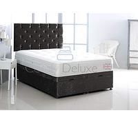 Crushed Velvet Ottoman Foot Lift Bed Base ONLY by Comfy Deluxe LTD (Black, 4FT Small Double)