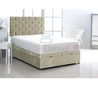 Crushed Velvet Ottoman Foot Lift Bed Base ONLY by Comfy Deluxe LTD (Cream, 4FT Small Double)