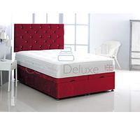 Crushed Velvet Ottoman Foot Lift Bed Base ONLY by Comfy Deluxe LTD (RED, 4FT6 Double)
