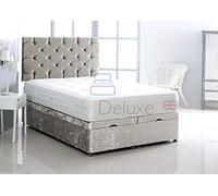 Crushed Velvet Ottoman Side Lift Bed Base ONLY by Comfy Deluxe LTD (Silver, 4FT6 Double)