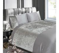 Luxury Crushed Velvet Panel Duvet Cover and Pillowcase Set - NATURAL / SILVER