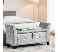 (Crushed Velvet Silver) Seville Storage Ottoman Winged Padded Bench UKFR