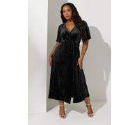 Yours London Curve Crushed Velvet Wrap Dress - Women's - Plus Size Curve Black